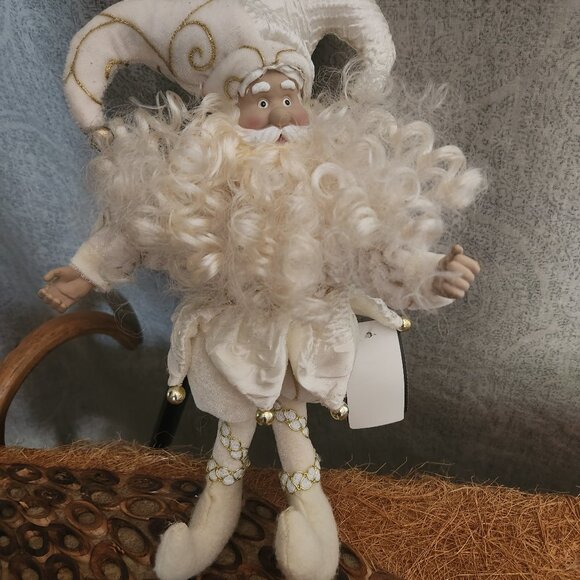 L8  Whimsiical Santa pose or hang Lush Velour, Satin & Gold w/bells & gold balls - Picture 5 of 6
